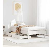Qnhdfrt Letto in legno massello bianco con testiera e cassetti, 75 x 190 cm, rete a doghe in legno di pino per un sonno riposante, spazio di archiviazione e design rustico