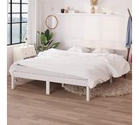 Qnhdfrt Letto in legno massello bianco in pino 140 x 190 cm, design moderno con robusta rete a doghe e testiera classica per notti accoglienti in camera da letto
