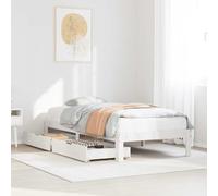 Qnhdfrt Letto in legno massello con cassetti, bianco, 75 x 190 cm, telaio robusto con rete a doghe e spazio per un sonno riposante, letto degli ospiti o letto per ragazzi