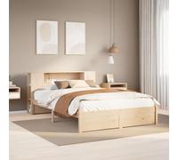 Qnhdfrt Letto in legno massello con libreria, 140 x 190 cm, struttura in legno di pino con rete a doghe e spazio per la cameretta dei bambini o letto degli ospiti
