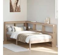 Qnhdfrt Letto in legno massello con libreria e rete a doghe, 90 x 200 cm, in pino naturale, non trattato, durevole, con spazio per libri e decorazioni