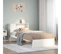 Qnhdfrt Letto in legno massello con libreria in pino bianco, 75 x 190 cm, rete a doghe e spazio per la cameretta dei bambini, camera degli ospiti