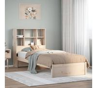 Qnhdfrt Letto in legno massello con libreria, testiera 100 x 200 cm, struttura in legno di pino con rete a doghe e spazio per la cameretta dei bambini e le camere degli ospiti
