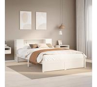 Qnhdfrt Letto in legno massello con libreria, testiera 160 x 200 cm, in pino bianco, rete a doghe e spazio per la cameretta dei bambini, camera degli ospiti