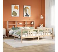 Qnhdfrt Letto in legno massello con libreria, testiera 180 x 200 cm, struttura in legno di pino con rete a doghe e spazio per la cameretta dei bambini