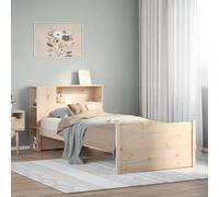 Qnhdfrt Letto in legno massello con scaffalatura, testiera, 100 x 200 cm, in pino naturale, non trattato, per camera dei bambini, camera degli ospiti