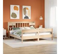 Qnhdfrt Letto in legno massello con scaffalatura, testiera, 180 x 200 cm, in pino naturale, non trattato, per camera da letto, letto degli ospiti o camera dei ragazzi