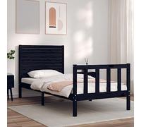 Qnhdfrt Letto in legno massello con testiera nera in legno di pino 195,5 x 80,5 x 100 cm, struttura durevole con doghe in compensato e spazio per materasso singolo 75 x 190 cm