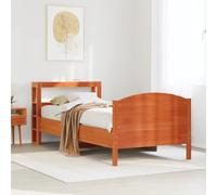 Qnhdfrt Letto in legno massello di pino 100 x 200 cm, con rete a doghe e testiera in marrone cera, spazio e design robusto per camera da letto