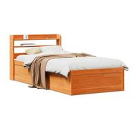 Qnhdfrt Letto in legno massello di pino 100 x 200 cm, con rete a doghe e testiera, spazio per un sonno riposante, marrone cera