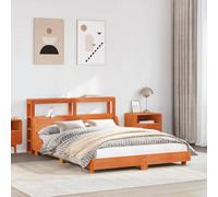 Qnhdfrt Letto in legno massello di pino 135 x 190 cm con rete a doghe e spazio testiera design rustico per un sonno riposante, letto degli ospiti o letto familiare
