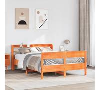 Qnhdfrt Letto in legno massello di pino 135 x 190 cm, con rete a doghe e testiera in marrone cera, per un sonno riposante, con spazio e design rustico