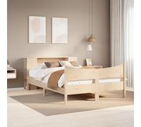 Qnhdfrt Letto in legno massello di pino 135 x 190 cm, struttura moderna con testiera, robusto design rustico per camera da letto, letto degli ospiti