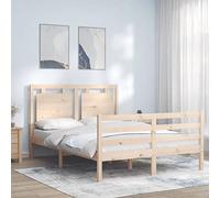Qnhdfrt Letto in legno massello di pino 140 x 190 cm, con testiera, 195,5 x 145,5 x 100 cm, in pino non trattato, robusto telaio del letto senza materasso, per camera da letto e camera degli ospiti