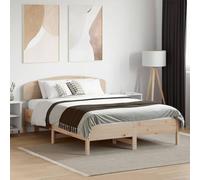 Qnhdfrt Letto in legno massello di pino 140 x 190 cm, struttura del letto naturale con doghe in compensato, testiera robusta per soggiorno e camera da letto