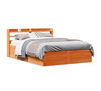 Qnhdfrt Letto in legno massello di pino 160 x 200 cm, con rete a doghe e testiera in marrone cera, spazio e design robusto per camera da letto