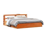 Qnhdfrt Letto in legno massello di pino 200 x 200 cm, con rete a doghe e testiera in marrone cera, robusto telaio con spazio per un sonno riposante in camera da letto