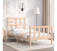 Qnhdfrt Letto in legno massello di pino 90 x 200 cm, struttura del letto con testiera e pediera, design robusto per un sonno riposante, legno di pino non trattato con effetto rustico