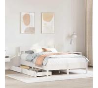 Qnhdfrt Letto in legno massello di pino bianco, 140 x 190 cm, con rete a doghe e 2 cassetti, per un sonno riposante, camera degli ospiti e zona giorno