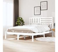 Qnhdfrt Letto in legno massello di pino bianco, 140 x 190 cm, struttura del letto con robusta rete a doghe e testiera decorativa, design robusto per un sonno riposante