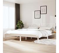 Qnhdfrt Letto in legno massello di pino bianco, 200 x 200 cm, telaio del letto con doghe stabili e testiera rustica, struttura robusta per resistenza e comfort