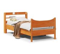 Qnhdfrt Letto in legno massello di pino marrone cera, 75 x 190 cm, con rete a doghe e testiera, spazio per un sonno rilassante in camera da letto