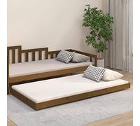 Qnhdfrt Letto in legno massello di pino marrone miele, 100 x 200 cm, struttura del letto con ruote per un facile spostamento, robusto letto per gli ospiti