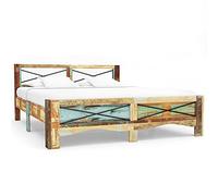 Qnhdfrt Letto in legno massello in legno riciclato 180 x 200 cm, struttura vintage con venature del legno uniche, durevole e stabile, per camera da letto, letto degli ospiti, letto matrimoniale