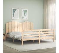 Qnhdfrt Letto in legno massiccio, 180 x 200 cm, non trattato, 205,5 x 185,5 x 110 cm, con testiera, struttura stabile, effetto legno, per camera da letto, camera dei ragazzi, camera degli ospiti e