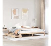 Qnhdfrt Letto in legno massiccio con cassetti, 200 x 200 cm, in pino non trattato, robusta rete a doghe e pratico spazio per camera da letto, camera degli ospiti e camera dei ragazzi