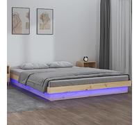 Qnhdfrt Letto in legno massiccio con illuminazione a LED, 200 x 200 cm, in legno di pino, robusto telaio del letto con telecomando e porta USB, per camera da letto e camera degli ospiti