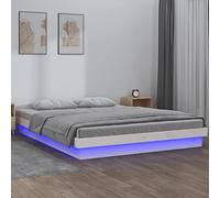 Qnhdfrt Letto in legno massiccio con illuminazione a LED, bianco, 150 x 200 cm, struttura in legno di pino con telecomando e porta USB, per camera da letto