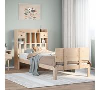 Qnhdfrt Letto in legno massiccio con libreria, 75 x 190 cm, in legno di pino naturale, non trattato, per camera da letto, camera degli ospiti, camera dei ragazzi