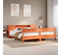 Qnhdfrt Letto in legno massiccio con scaffalatura, testiera, 180 x 200 cm, rete a doghe in legno di pino marrone cera, per camera da letto e camera degli ospiti