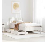 Qnhdfrt Letto in legno massiccio con testiera e cassetti, struttura in legno di pino, 90 x 190 cm, rete a doghe per il comfort del sonno, design rustico, bianco