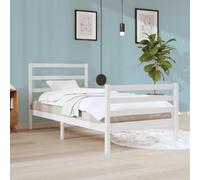 Qnhdfrt Letto in legno massiccio di pino bianco, 90 x 200 cm, struttura del letto con testiera, robusta rete a doghe per il comfort e la durata della camera da letto