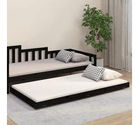 Qnhdfrt Letto in legno massiccio nero 100 x 200 cm in pino con robusta rete a doghe e pratiche ruote per una facile mobilità e spazio di archiviazione