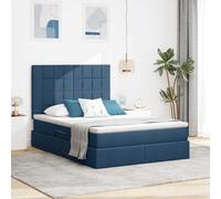 Qnhdfrt Letto matrimoniale a LED 140 x 200 cm, blu con vano portaoggetti e testiera, moderno letto imbottito con connettore USB e illuminazione a LED per camera dei ragazzi e camera da letto