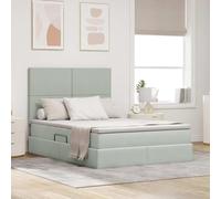 Qnhdfrt Letto matrimoniale a LED 140 x 200 cm, velluto grigio chiaro con spazio di archiviazione, ascensore idraulico, illuminazione USB, moderna cornice per letto per camera da letto, camera dei