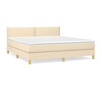 Qnhdfrt Letto matrimoniale a molle, 180 x 200 cm, con materasso a molle insacchettate e topper, rivestimento in tessuto crema, testiera regolabile in altezza, mobili per camera da letto per un sonno