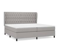 Qnhdfrt Letto matrimoniale a molle, 200 x 200 cm, con materasso a molle insacchettate e topper, grigio chiaro, testiera regolabile in altezza, telaio stabile in legno massiccio, per un sonno riposante