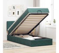 Qnhdfrt Letto ottomano con materasso 90 x 200 cm, velluto verde scuro, meccanismo di sollevamento idraulico a LED, illuminazione a molle insacchettate, spazio sotto il letto, camera degli ospiti