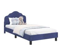 Qnhdfrt Letto per ragazzi 90 x 200 cm, letto imbottito con testiera, letto per bambini in velluto blu polizia, robusto telaio con rete a doghe, design moderno, non necessita di molle