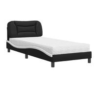 Qnhdfrt Letto Singolo 90x200 cm con Materasso H2 H3 e Testiera Similpelle | Struttura bicolore dal design ondulato per la camera da letto, completa di doghe in compensato e cuscino testiera imbottito.