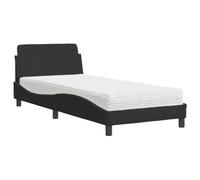 Qnhdfrt Letto Singolo 90x200 cm con Materasso in Velluto Nero | Giroletto imbottito dal design ondulato raffinato con materasso a doppia durezza H2 H3 per la tua camera da letto.