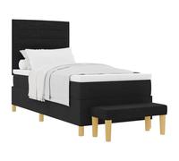 Qnhdfrt Letto Singolo 90x200 cm Nero con Materasso e Panca Set 5Pz | Completo per camera da letto con telaio in legno ingegnerizzato, testiera imbottita in tessuto e topper abbinato.