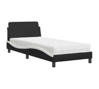 Qnhdfrt Letto Singolo con Materasso 80x200 Similpelle Nero Bianco | Struttura dal design ondulato moderno per la camera da letto, con materasso in schiuma a doppia rigidita H2 e H3.