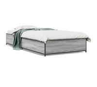 Qnhdfrt Letto singolo da 100 x 200 cm, struttura in legno grigio Sonoma, letto per camera da letto con robuste gambe in metallo e rete a doghe per un sonno riposante