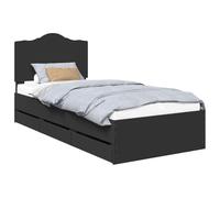 Qnhdfrt Letto Singolo Nero con Cassetti Nascosti 78x196 cm Legno | Ideale per camera da letto moderna, struttura salvaspazio con testiera integrata e base a doghe stabili per il comfort.