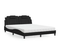 Qnhdfrt Letto Viana con materasso, 160 x 200 cm, in ecopelle, colore nero, design moderno con effetto ondulato e materasso in schiuma H2/H3, grado di durezza per camera da letto e camera degli ospiti